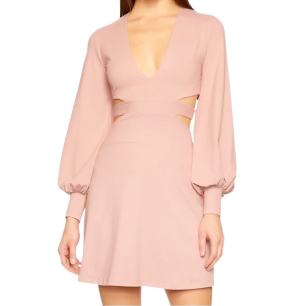 Susana Monaco V Neck Cut Out Puff‎ Sleeve Dress in Rose